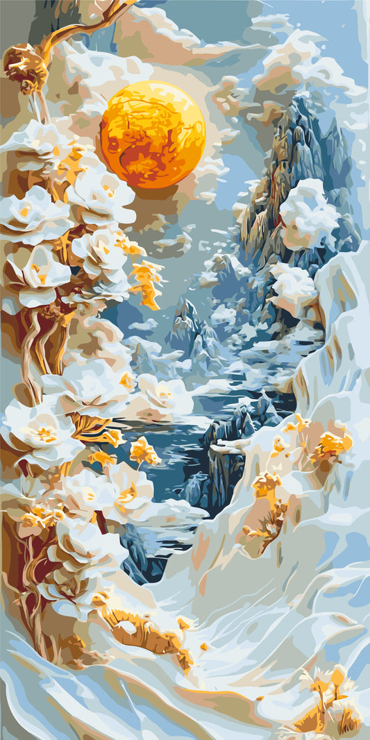 Malen nach Zahlen auf Keilrahmen 40×80 cm – Abstraktion: Bergblumen – Blumen/Landschaft – LW 5104