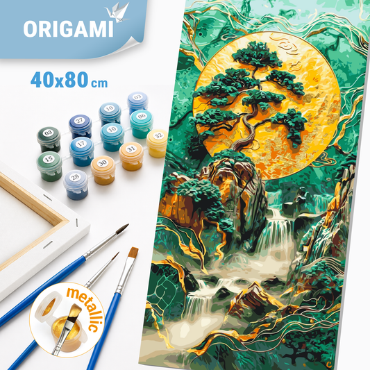 Malen nach Zahlen auf Keilrahmen 40×80 cm – Abstraktion: Bergwasserfall – Landschaft mit Metallicfarben – LW 5105