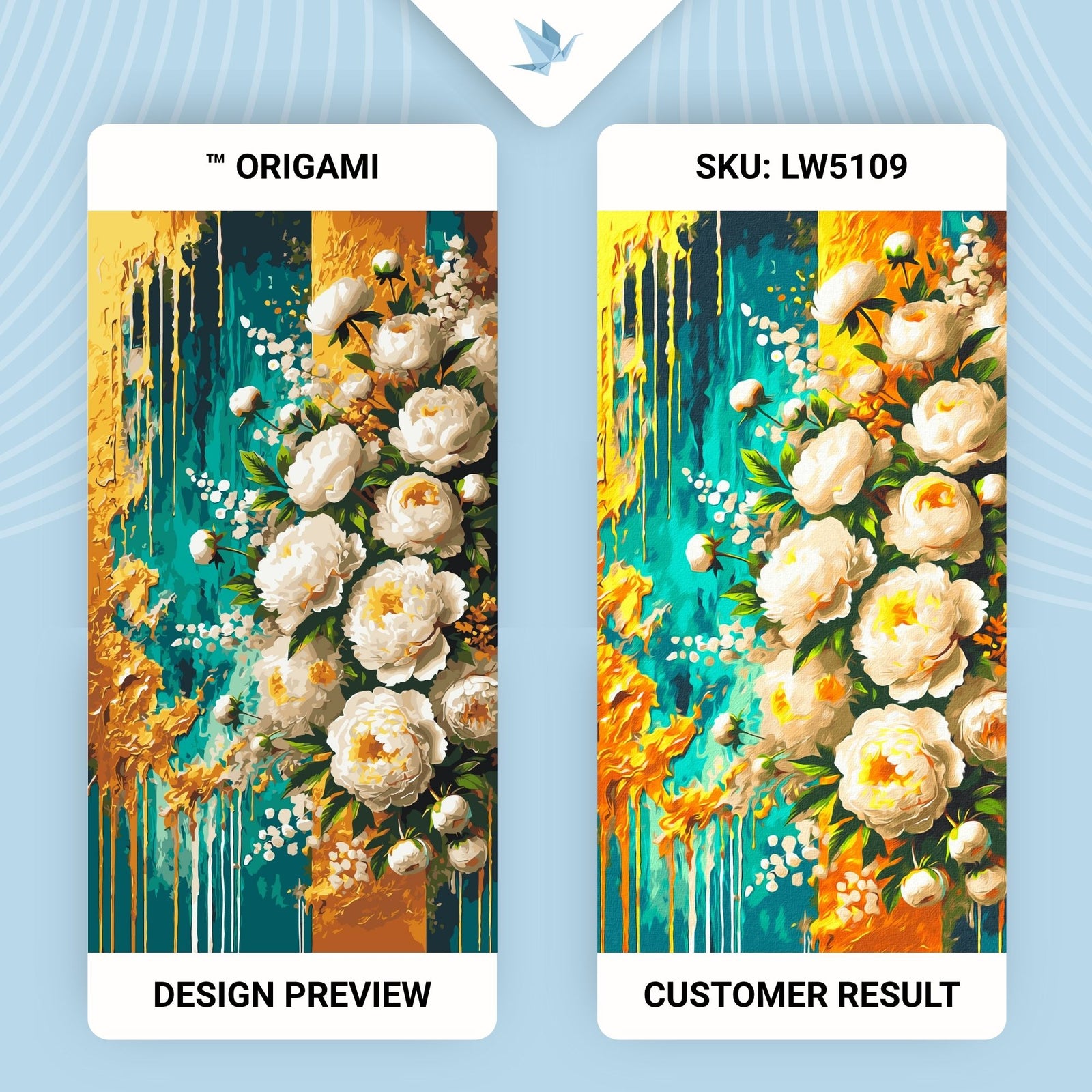 Malen nach Zahlen auf Keilrahmen 40×80 cm – Blumen. Goldene Inspiration mit Metallicfarben LW 5109