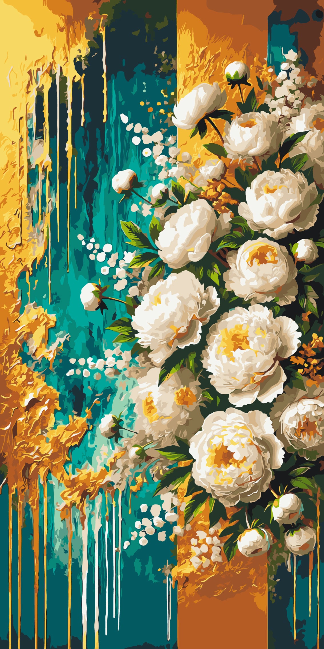 Malen nach Zahlen auf Keilrahmen 40×80 cm – Blumen. Goldene Inspiration mit Metallicfarben LW 5109