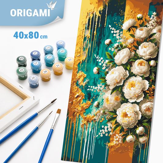 Malen nach Zahlen auf Keilrahmen 40×80 cm – Blumen. Goldene Inspiration mit Metallicfarben LW 5109