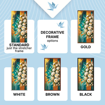 Malen nach Zahlen auf Keilrahmen 40×80 cm – Blumen. Goldene Inspiration mit Metallicfarben LW 5109