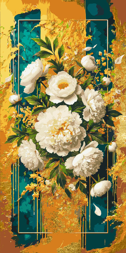 Malen nach Zahlen auf Keilrahmen 40×80 cm – Leuchtende Blumen mit Metallicfarben LW 5110