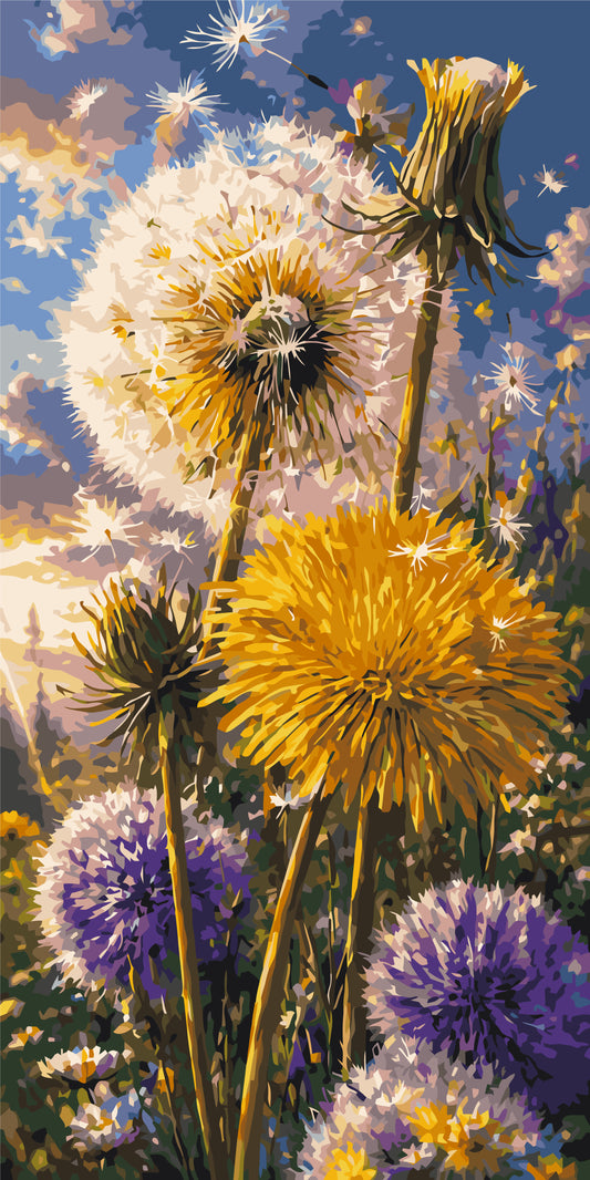 Sonnige Pusteblumen – Malen nach Zahlen 40×80 cm