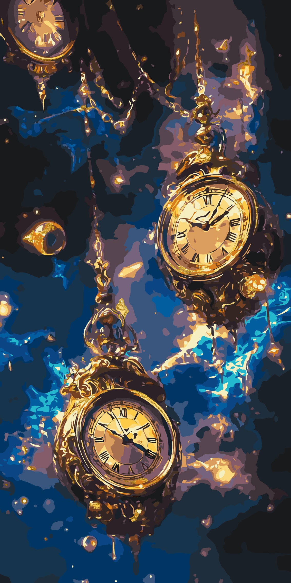 Malen nach Zahlen auf Keilrahmen 40×80 cm – Magische Uhr mit goldenen Metallicfarben – Weltraum – LW 5113