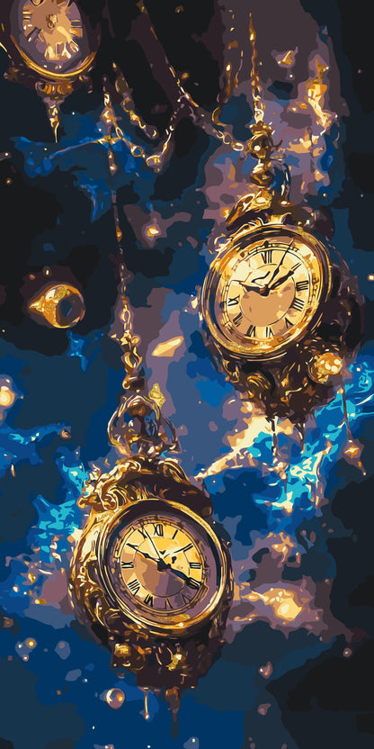 Malen nach Zahlen auf Keilrahmen 40×80 cm – Magische Uhr mit goldenen Metallicfarben – Weltraum – LW 5113