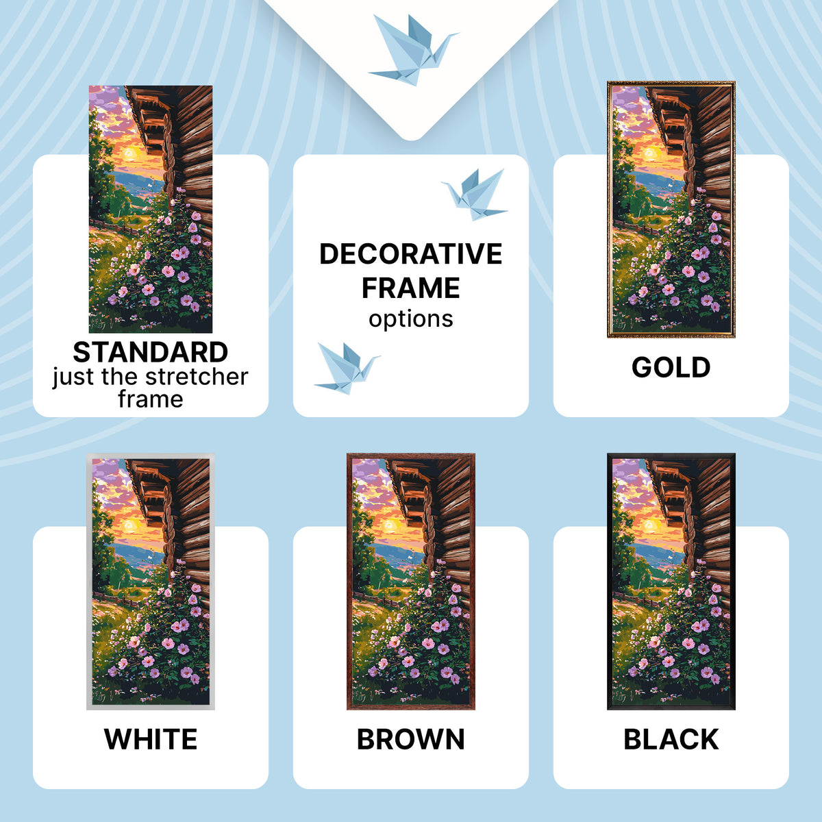 Malen nach Zahlen auf Keilrahmen 40×80 cm – Blumiger Sommerabend – Landschaft/Blumen – LW 5114