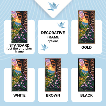 Malen nach Zahlen auf Keilrahmen 40×80 cm – Blumiger Sommerabend – Landschaft/Blumen – LW 5114