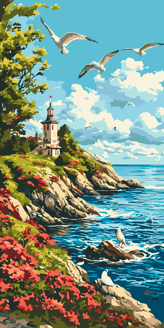 Malen nach Zahlen auf Keilrahmen 40×80 cm – Landschaft. Morgen am Meer LW 5118