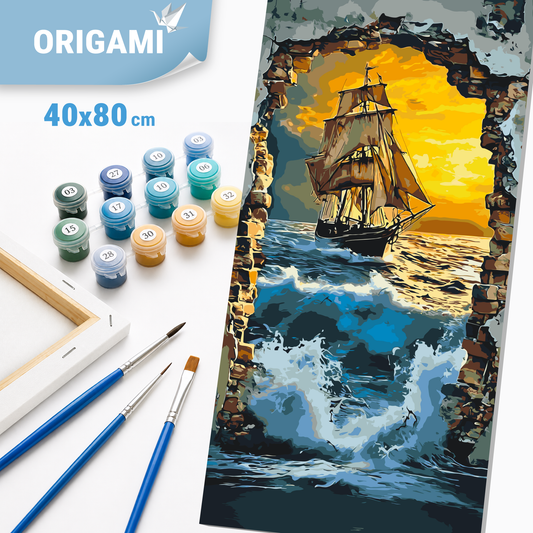 Malen nach Zahlen auf Keilrahmen 40×80 cm – Schiff auf dem Meer – Landschaft – LW 5119