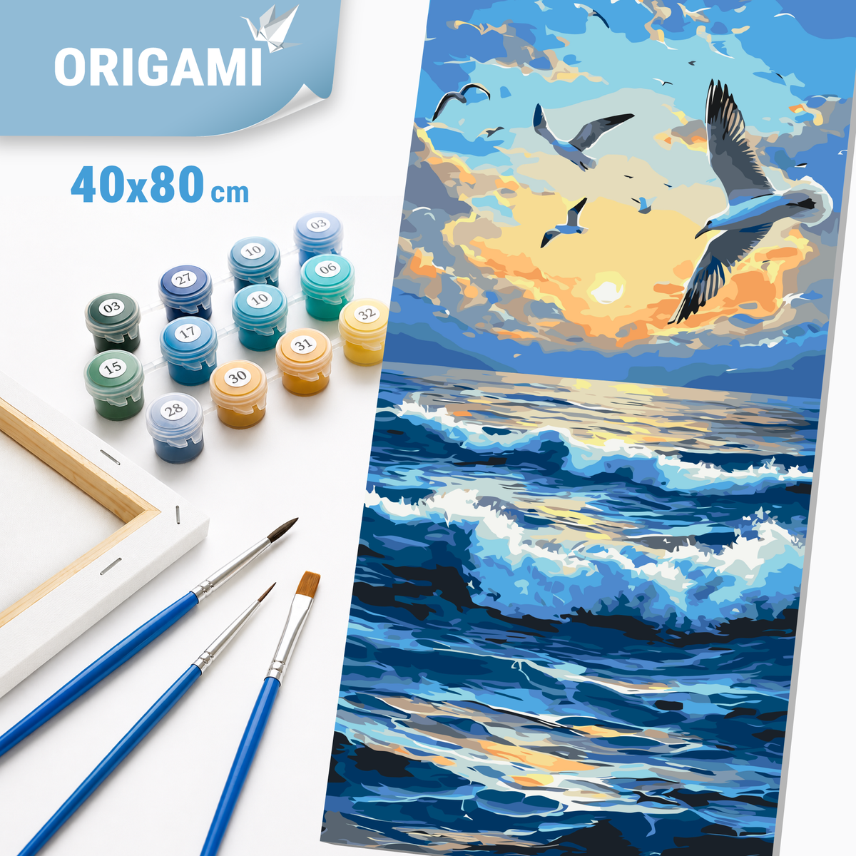 Paint by Numbers on a 40*80 cm frame - Landscape: Gulls over Morning Waves LW 5125