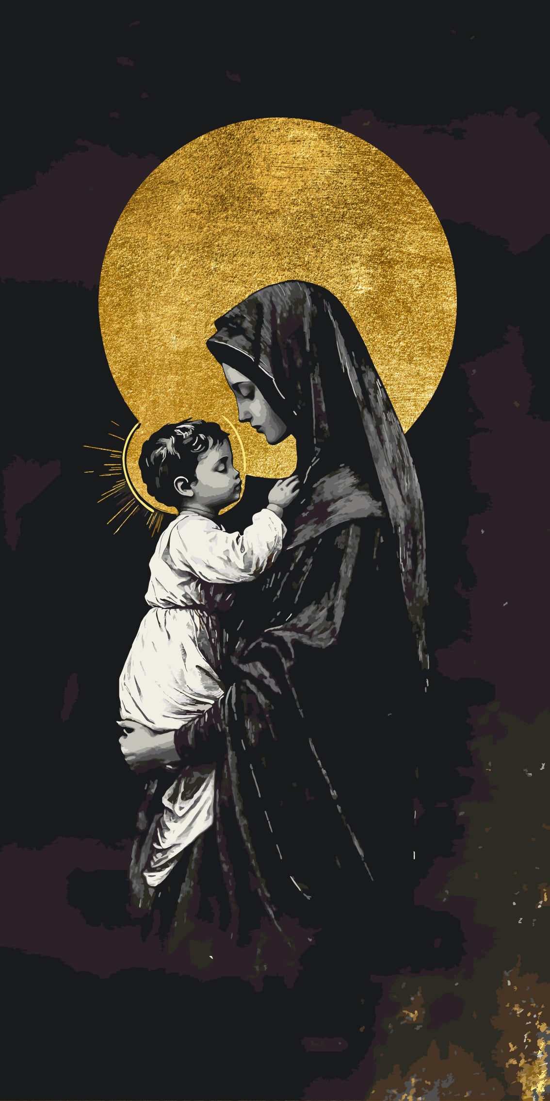 Malen nach Zahlen auf Keilrahmen 40×80 cm – Religion mit Metallicfarben. Maria und Jesus LW 5128