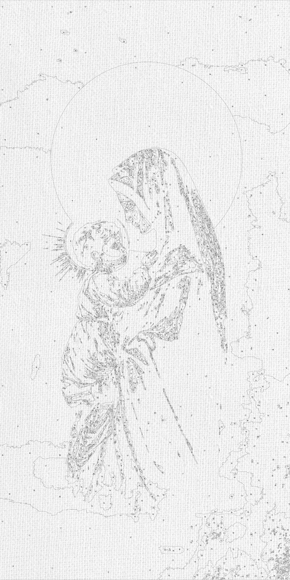 Malen nach Zahlen auf Keilrahmen 40×80 cm – Religion mit Metallicfarben. Maria und Jesus LW 5128