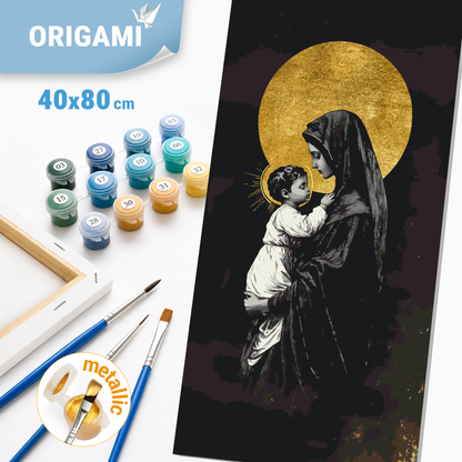 Malen nach Zahlen auf Keilrahmen 40×80 cm – Religion mit Metallicfarben. Maria und Jesus LW 5128
