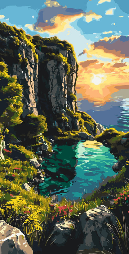 Malen nach Zahlen auf Keilrahmen 40×80 cm – Landschaft. Abendliche Bucht LW 5129
