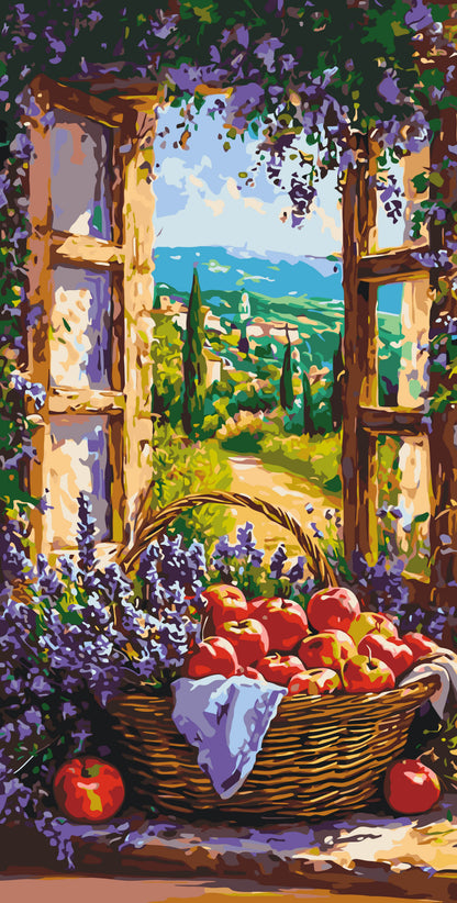 Malen nach Zahlen auf Keilrahmen 40×80 cm – Landschaft. Obstkorb LW 5133