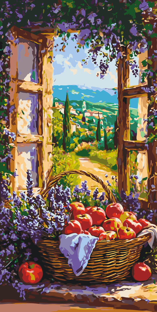 Malen nach Zahlen auf Keilrahmen 40×80 cm – Landschaft. Obstkorb LW 5133