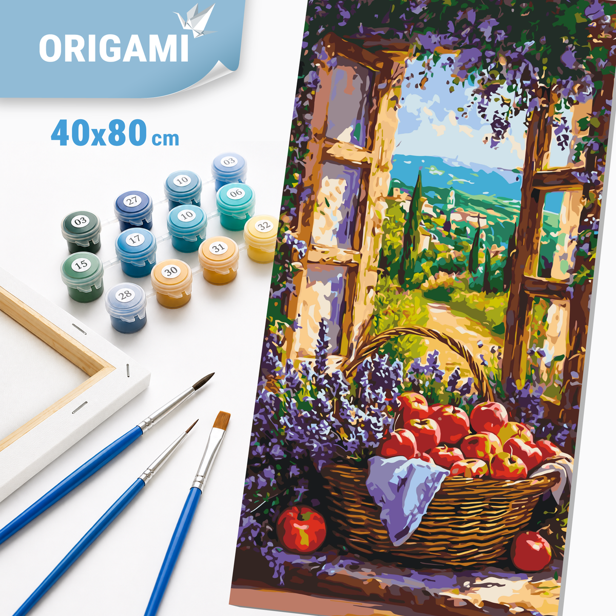 Malen nach Zahlen auf Keilrahmen 40×80 cm – Landschaft. Obstkorb LW 5133