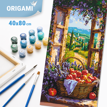 Malen nach Zahlen auf Keilrahmen 40×80 cm – Landschaft. Obstkorb LW 5133