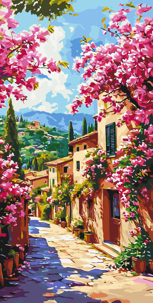 Malen nach Zahlen auf Keilrahmen 40×80 cm – Landschaft. Gasse in der Toskana LW 5135