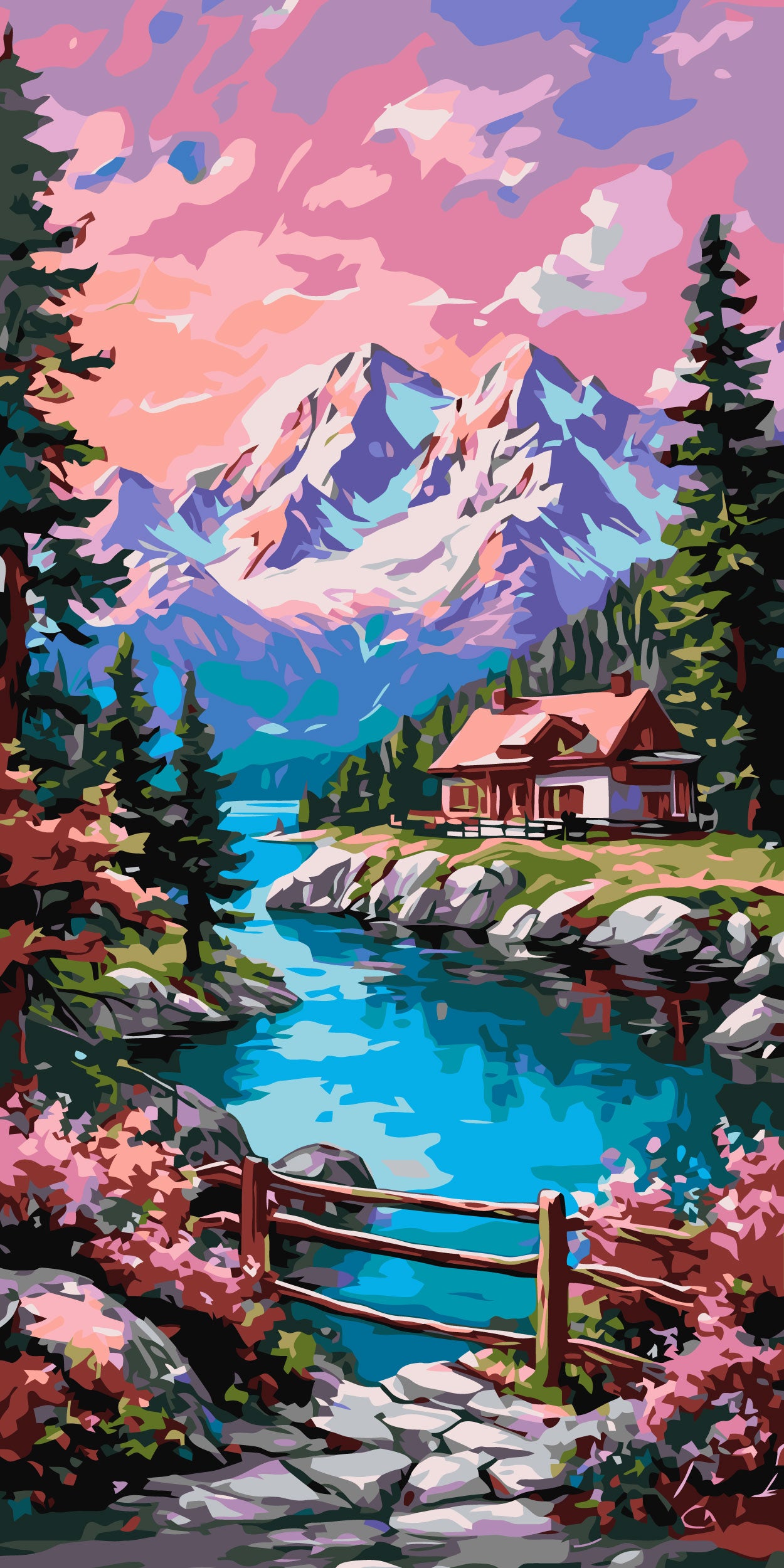 Malen nach Zahlen auf Keilrahmen 40×80 cm – Landschaft. Ruhe der Gipfel LW 5146