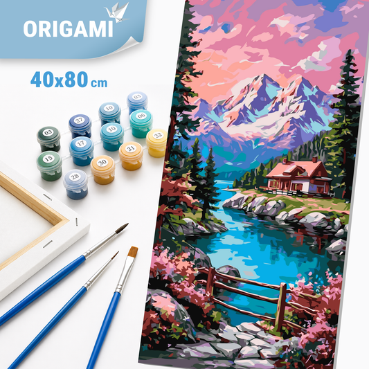 Malen nach Zahlen auf Keilrahmen 40×80 cm – Landschaft. Ruhe der Gipfel LW 5146