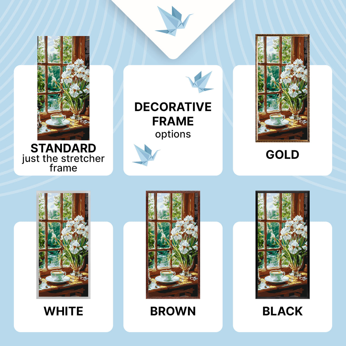 Malen nach Zahlen auf Keilrahmen 40×80 cm – Stillleben/Blumen. Kaffeeharmonie LW 5155