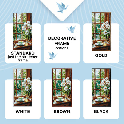 Malen nach Zahlen auf Keilrahmen 40×80 cm – Stillleben/Blumen. Kaffeeharmonie LW 5155