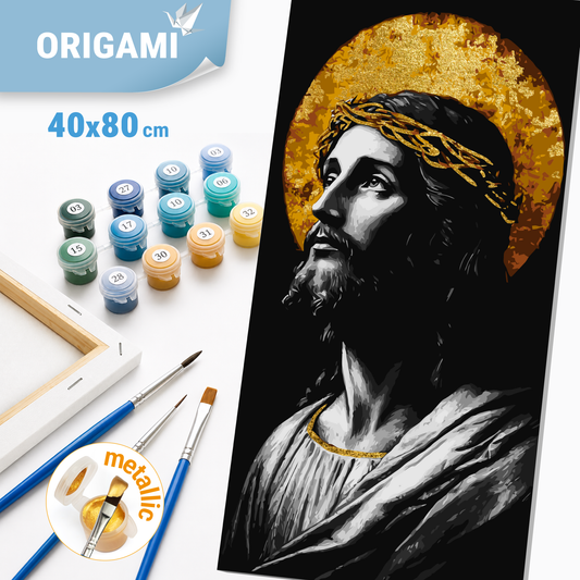Malen nach Zahlen auf Keilrahmen 40×80 cm – Religion mit Metallicfarben. Bild des Erlösers LW 5158