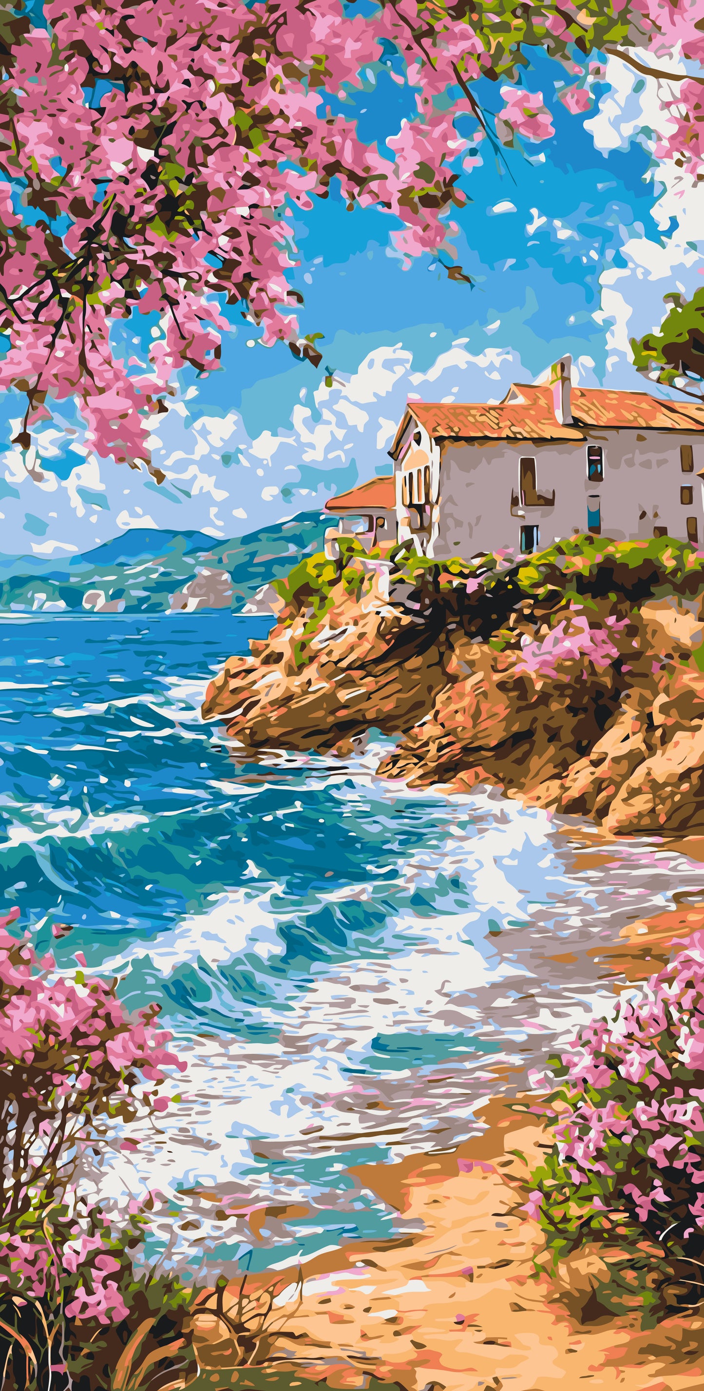 Malen nach Zahlen auf Keilrahmen 40×80 cm – Landschaft. Morgen am Ufer LW 5161