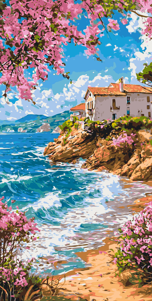 Malen nach Zahlen auf Keilrahmen 40×80 cm – Landschaft. Morgen am Ufer LW 5161