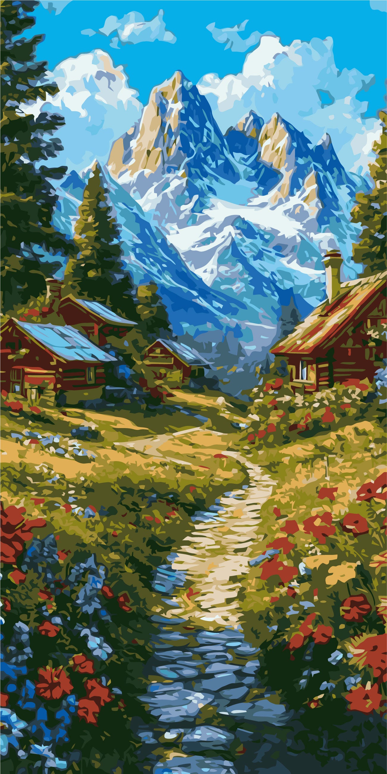 Malen nach Zahlen auf Keilrahmen 40×80 cm – Landschaft. Weg in die Berge LW 5162