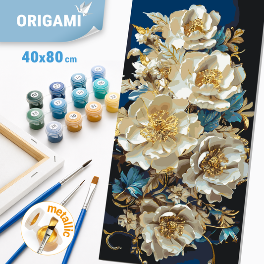 Malen nach Zahlen auf Keilrahmen 40×80 cm – Blumen. Pivónie mit Metallicfarben LW 5166