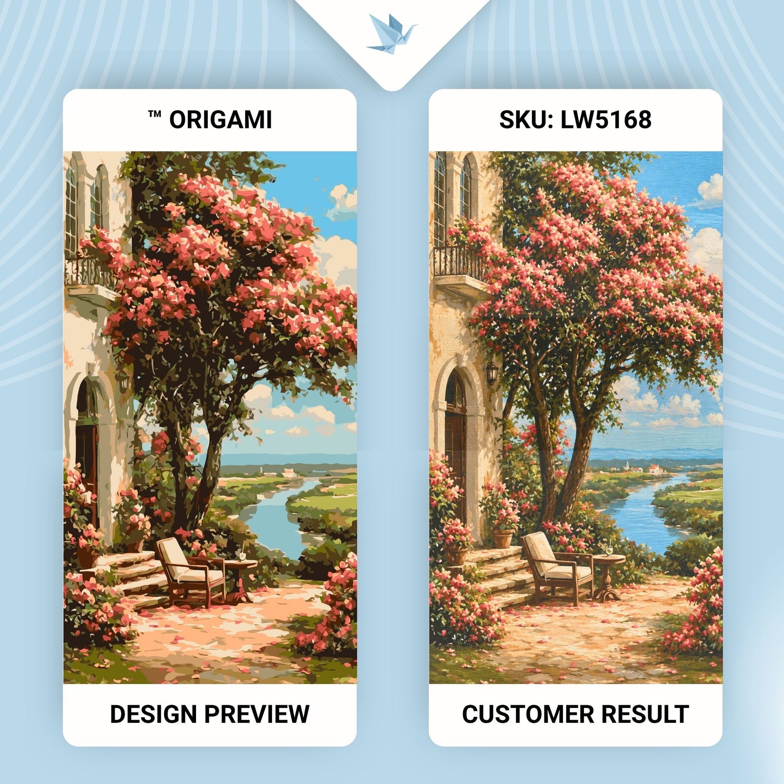 Malen nach Zahlen auf Keilrahmen 40×80 cm – Landschaft. Garten am Fluss LW 5168