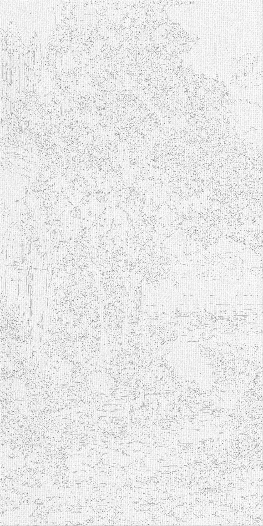 Malen nach Zahlen auf Keilrahmen 40×80 cm – Landschaft. Garten am Fluss LW 5168