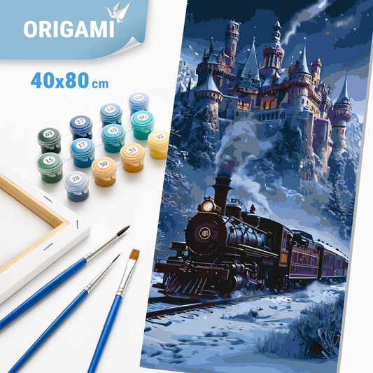 Malen nach Zahlen auf Keilrahmen 40×80 cm – Winterlicher Weg zum Traum – Landschaft – LW 5173