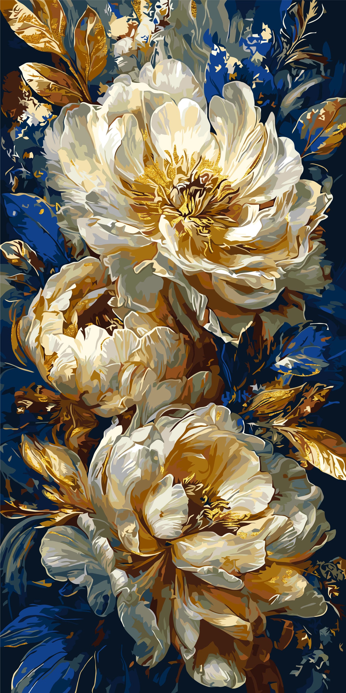Malen nach Zahlen auf Keilrahmen 40×80 cm – Blumen mit Metallicfarben. Luxuriöse Pfingstrosen LW 5181