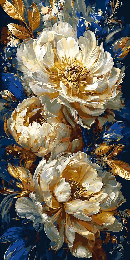 Malen nach Zahlen auf Keilrahmen 40×80 cm – Blumen mit Metallicfarben. Luxuriöse Pfingstrosen LW 5181