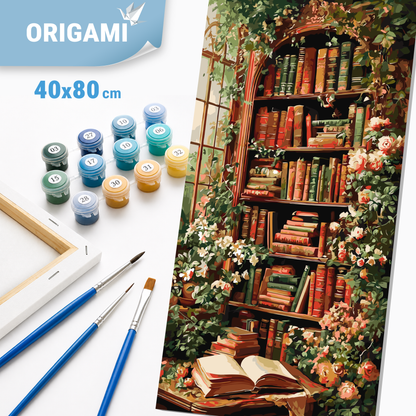 Malen nach Zahlen auf Keilrahmen 40×80 cm – Blumen. Bibliothek unter Efeu LW 5182