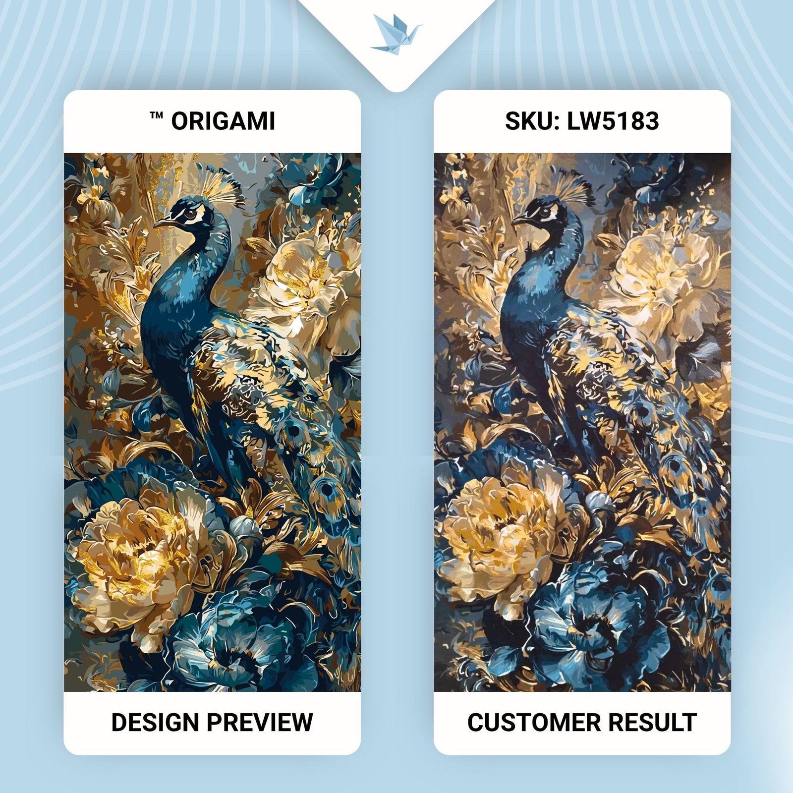 Malen nach Zahlen auf Keilrahmen 40×80 cm – Pfau in Blumen mit Metallicfarben LW 5183