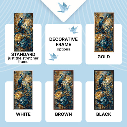 Paint by Numbers on a 40*80 cm frame - Peacock in Flowers with Metallic Paints LW 5183