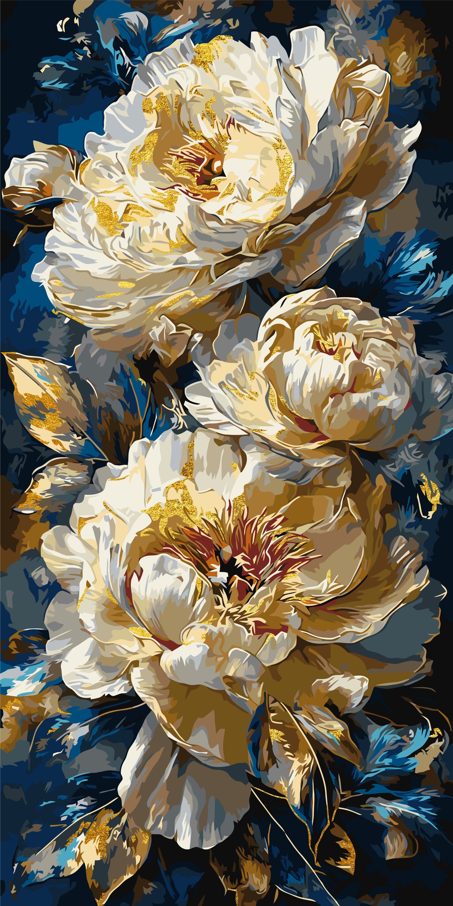 Malen nach Zahlen auf Keilrahmen 40×80 cm – Blumen mit Metallicfarben. Königliche Pfingstrosen LW 5185