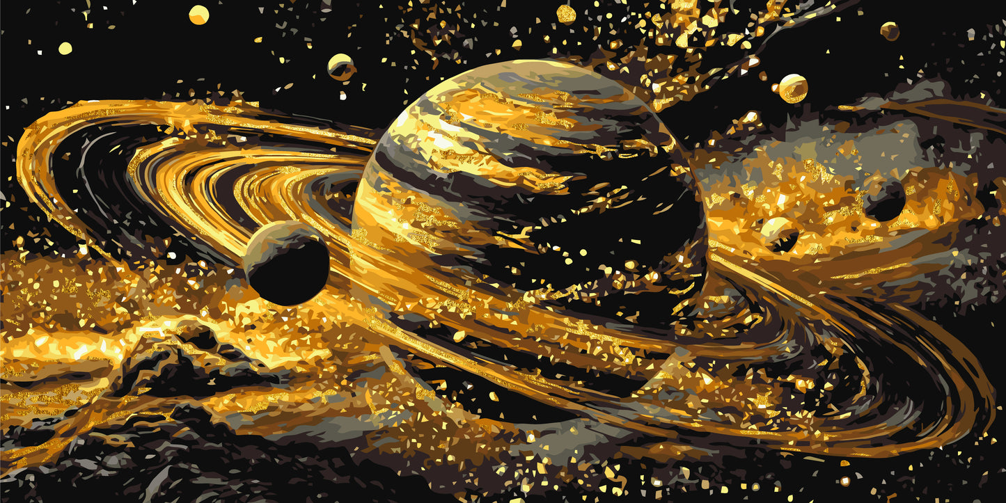 Malen nach Zahlen auf Keilrahmen 40×80 cm – Weltraum mit Metallicfarben. Leuchten der Planeten LW 5188