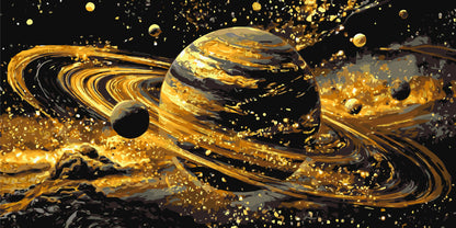 Malen nach Zahlen auf Keilrahmen 40×80 cm – Weltraum mit Metallicfarben. Leuchten der Planeten LW 5188