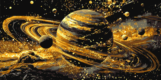 Malen nach Zahlen auf Keilrahmen 40×80 cm – Weltraum mit Metallicfarben. Leuchten der Planeten LW 5188