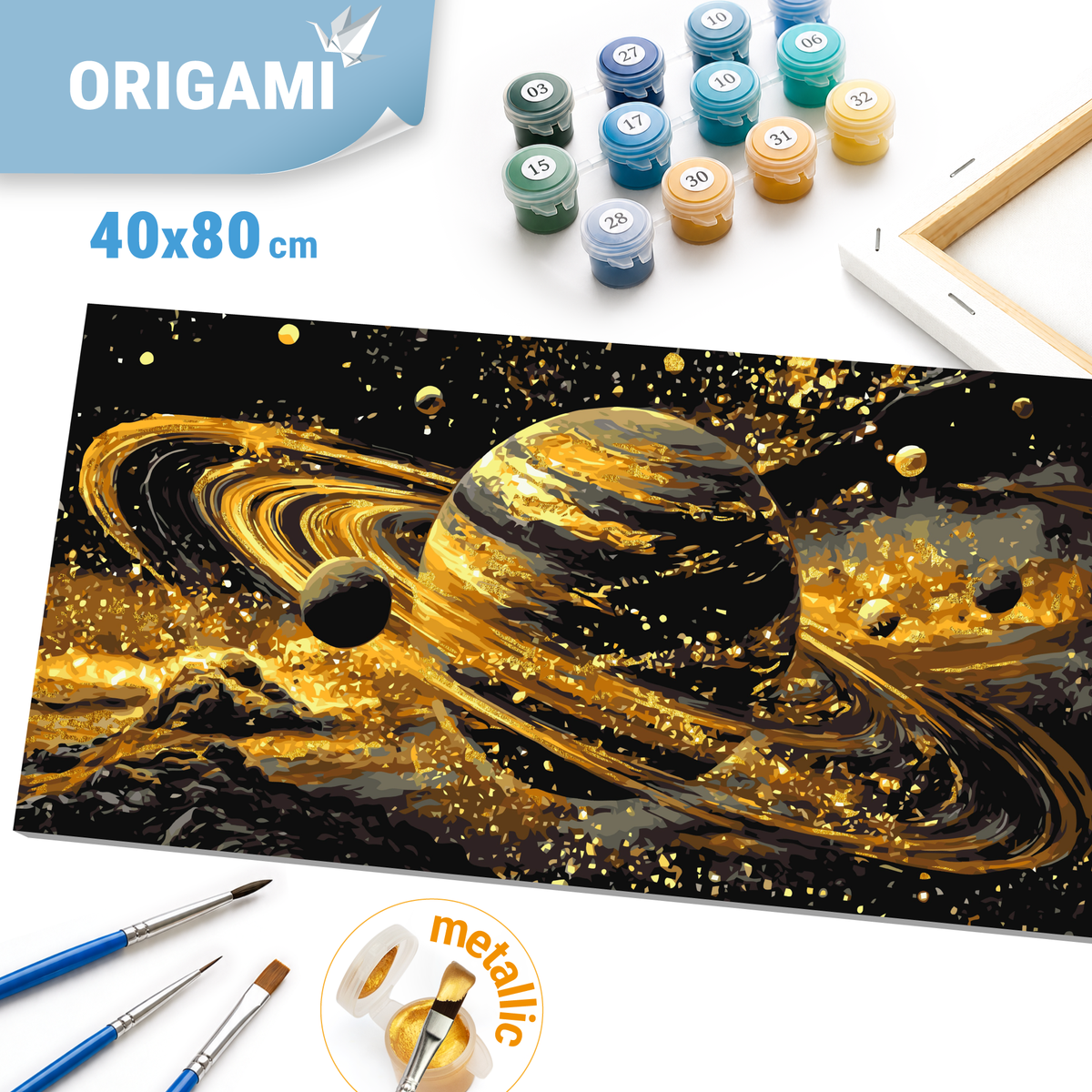 Malen nach Zahlen auf Keilrahmen 40×80 cm – Weltraum mit Metallicfarben. Leuchten der Planeten LW 5188