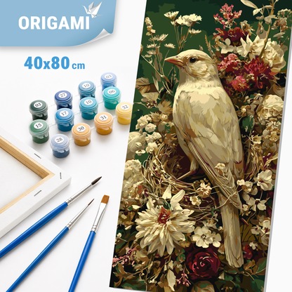 Malen nach Zahlen auf Keilrahmen 40×80 cm – Tiere. Vogel zwischen Blütenblättern LW 5189