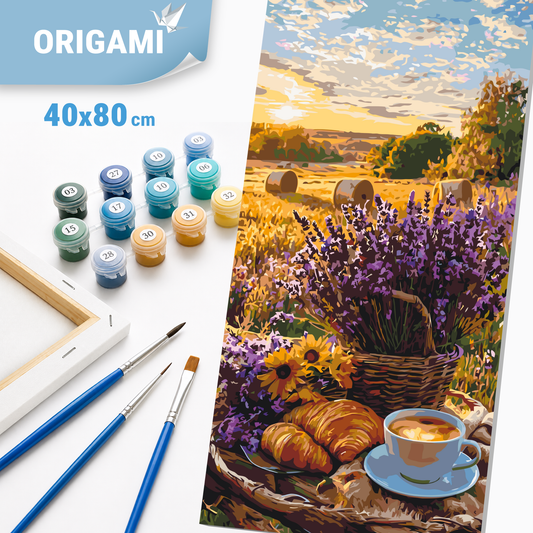 Malen nach Zahlen auf Keilrahmen 40×80 cm – Lavendelmorgen – Landschaft/Blumen – LW 5190