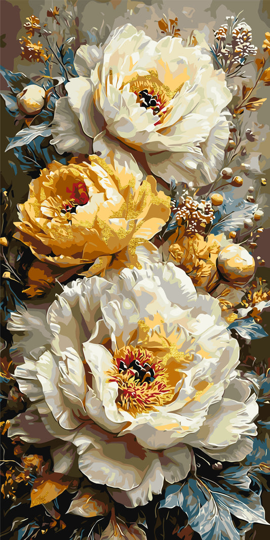 Malen nach Zahlen auf Keilrahmen 40×80 cm – Blumen mit Metallicfarben. Reich der Blumen LW 5192