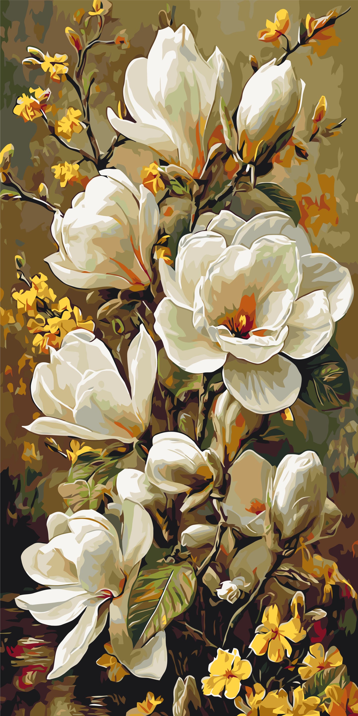 Malen nach Zahlen auf Keilrahmen 40×80 cm – Blumen. Blühende Magnolie LW 5194